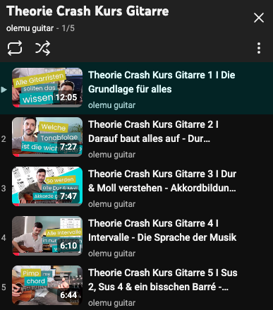 Theorie Crash Kurs Gitarre Playlist mit Videos für einen Gitarre-Theoriekurs.